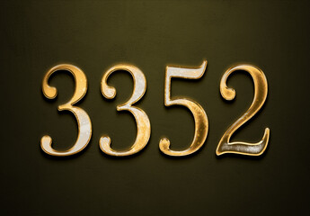 Old gold effect of 3352 number with 3D glossy style Mockup.