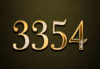 Old gold effect of 3354 number with 3D glossy style Mockup.