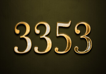 Old gold effect of 3353 number with 3D glossy style Mockup.