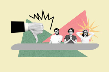 Composite photo collage of confused employee workers receive refusal hiring interview cut staff...