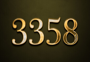 Old gold effect of 3358 number with 3D glossy style Mockup.