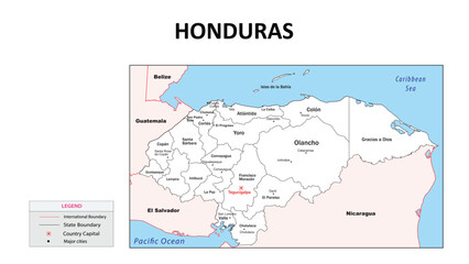 Fototapeta premium honduras Map. State map of honduras. Administrative map of honduras with state and capital in white color.