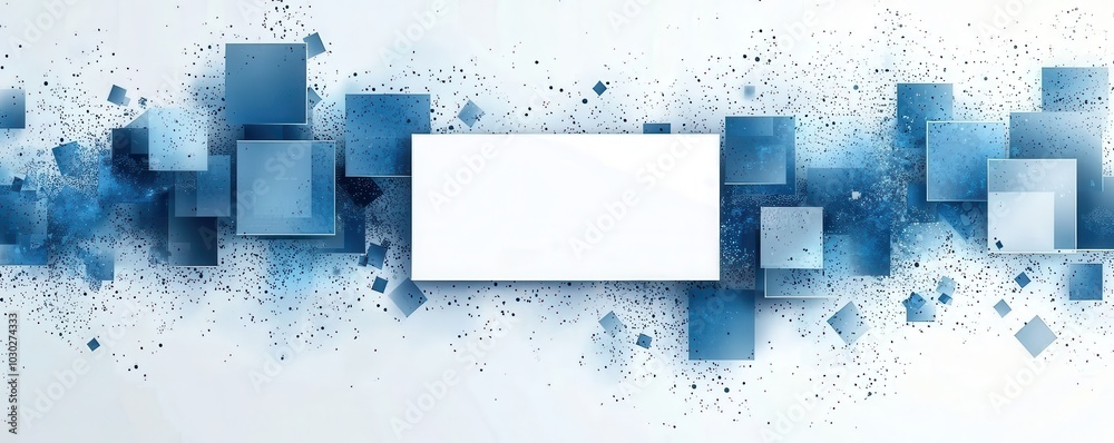 Poster dynamic abstract background with blue squares on a white canvas, creating a modern geometric design 