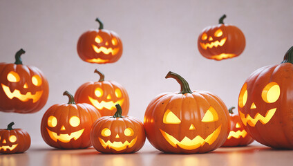 Fototapeta premium Many orange jack-o'-lanterns