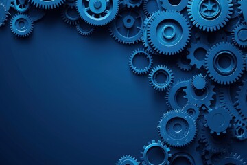 background with dark blue gears representing industrial technology and mechanical engineering concepts