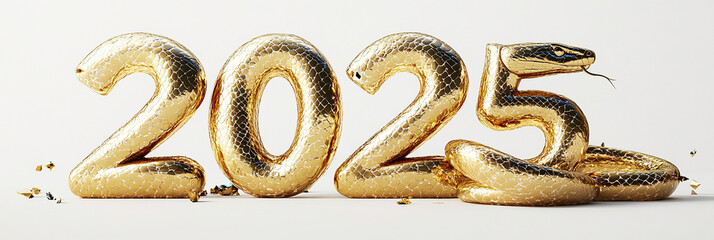 golden numbers 2025 with snake intertwined, symbolizing prosperity and new beginnings. shiny texture adds luxurious feel to design