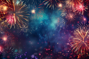 Fototapeta premium A vibrant display of colorful fireworks lighting up the night sky, creating an enchanting and festive atmosphere