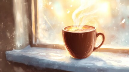 Fototapeta premium Frosty Morning Comfort, Hot cocoa