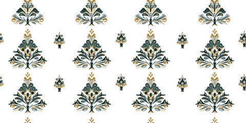 Seamless pattern with victorian Christmas tree