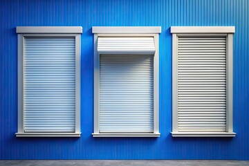 Fototapeta premium Window roller shutters of different sizes on blue background Silhouette