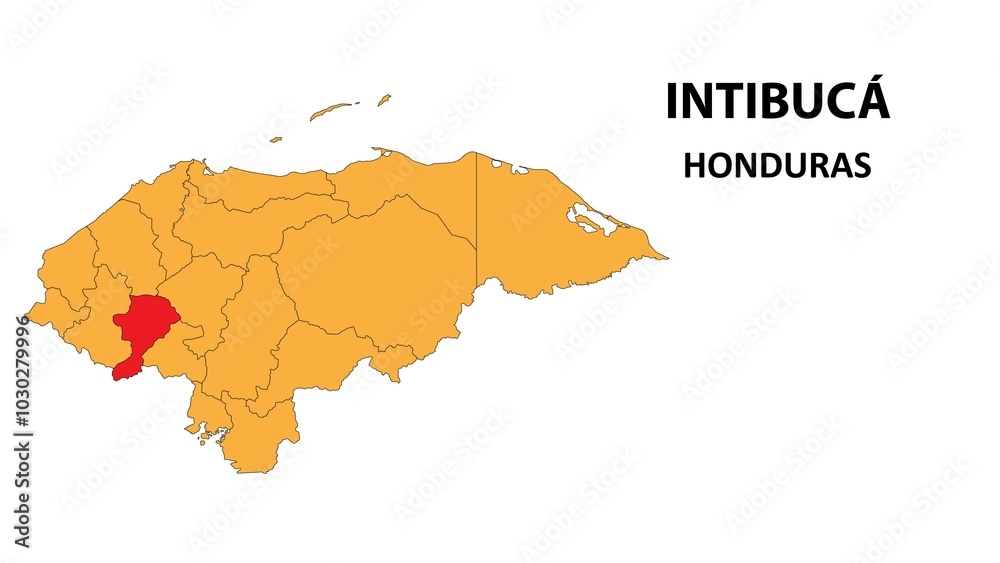 Sticker Intibucá Map is highlighted on the honduras map with detailed state and region outlines.