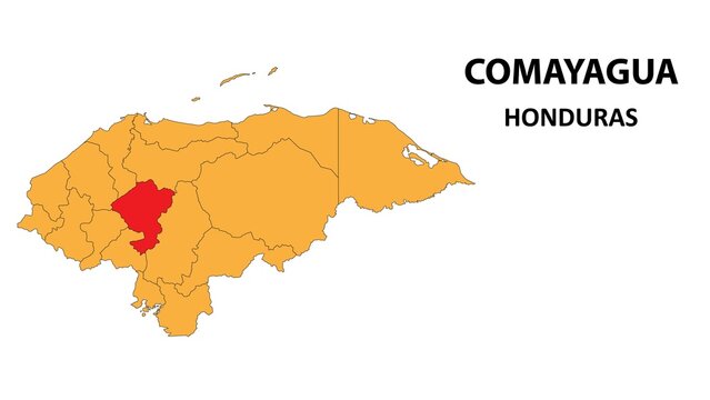 Comayagua Map is highlighted on the honduras map with detailed state and region outlines.