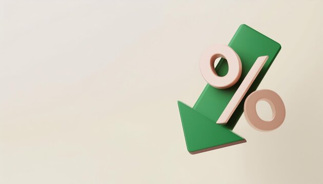 A green downward arrow with a percentage symbol, indicating a decrease in value or rates against a neutral background.