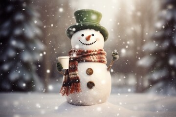 Obraz premium Snowman outdoors winter nature.