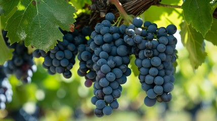 Naklejka premium A Taste of Paradise: Exploring the Luscious Black Sweet Sapphire Grapes Amidst the Serene Vineyards