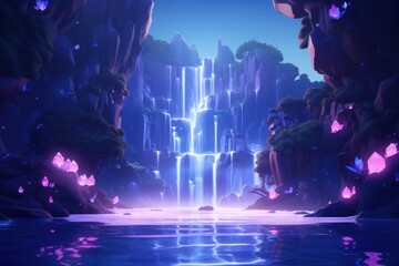 Waterfall outdoors lighting cartoon.