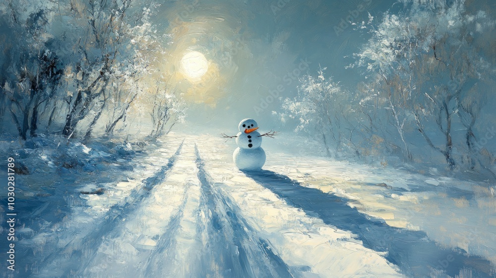 Wall mural Snowman by Moonlight, Snowmen