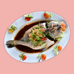 local cook live fresh catfish seafood fish chicken pork meat with spicy red dry chili curry sauce and vegetable rice asian Chinese banquet halal seafood steamboat cafe restaurant menu set combo crop
