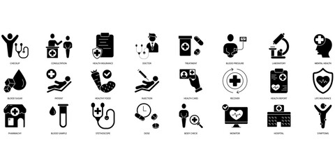 Health checkup icons set. Set of editable stroke icons.Set of Health checkup