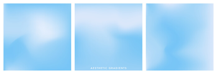 Aesthetic sky gradient background. Abstract clear blue sky set. Light blue pastel colored vector banner. Simple soft light backdrop. Gradient template design for poster, square social post, ig, cover