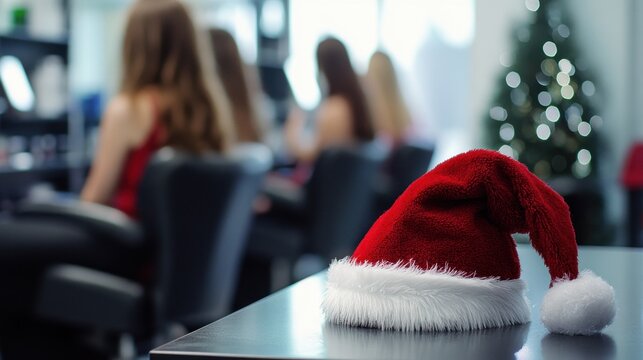 Beauty salon and Santa hat, Christmas promotion for beauty industry services