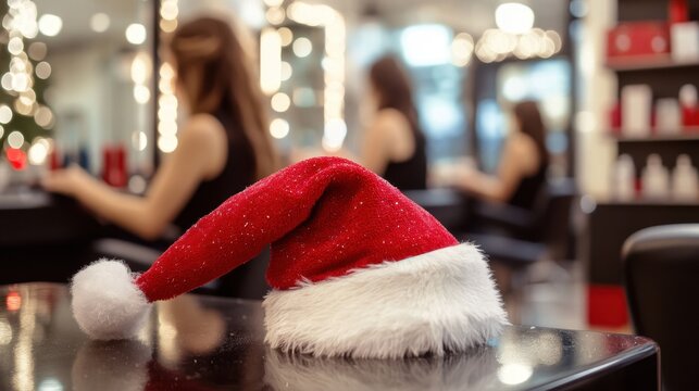 Beauty salon and Santa hat, Christmas promotion for beauty industry services
