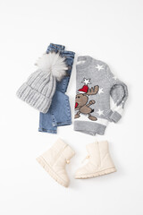 Women's winter or autumn stylish clothing set.