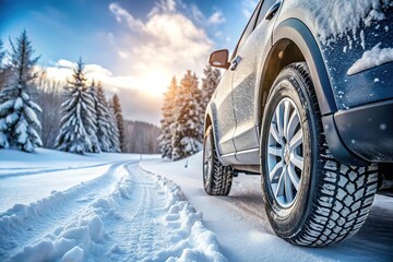 Naklejka premium Wheels with winter tires ready for winter with snow and difficult weather conditions