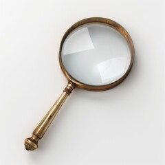 Vintage magnifying glass with wooden handle on white background, focusing on detail and craftsmanship
