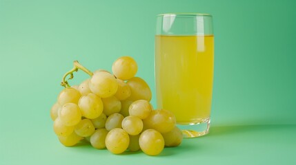 Gorgeous White Japanese Grapes and Refreshing Grape Juice in a Serene Pastel Setting