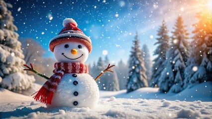 winter wonderland scene with a happy snowman