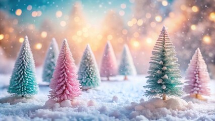 Winter wonderland with soft colored snow pastel trees and a cozy winter atmosphere Macro