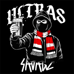 Illustration Vector of Football Fans Ultras Hooligan fighting style Red White Color isolated Black background