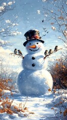 Obraz premium Snowman and the Birds, Snowmen