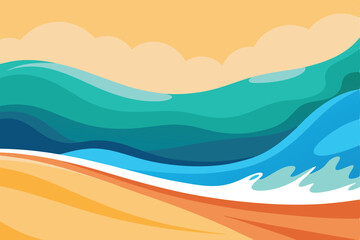 Wave of ocean on the sandy beach. Nature background. Modern design Summer vector illustration