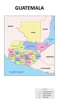Guatemala Map. State and union territories of Guatemala with neighbouring countries. Political map of Guatemala with capital and important cities in Detailed.