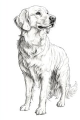 Detailed Vintage Sketch of a Long Haired Golden Retriever Dog Standing Generative AI