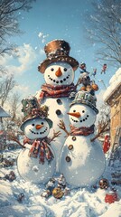 Obraz premium Frozen Family, Snowmen