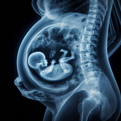 X-ray of a pregnant woman, baby in the womb