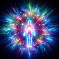 Human figure in the astral plane, soul in space, Zen