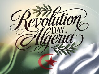 Algerian Flag with "Revolution Day Algeria" Calligraphy