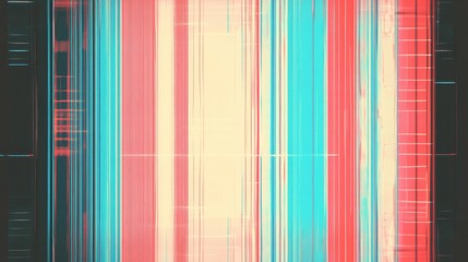 Abstract digital art with vertical stripes in red, blue, and cream, creating a glitch effect.