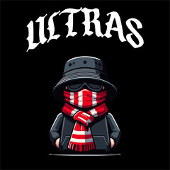 Illustration Vector Football Fans ultras hooligan with Funny Character in white red color
