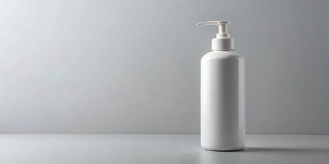White bottle with pump dispenser on plain background