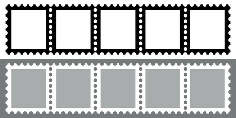 Set of postage Sheet stamps . Blank marks template for postcards. Vector illustration isolated on gray and white background.