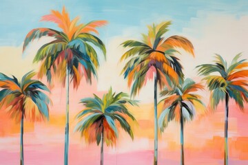 Fototapeta premium Palm trees in the beach painting backgrounds outdoors.