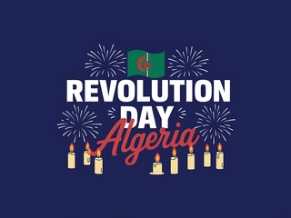 Naklejka premium Algerian Flag with Fireworks and Candles for Revolution Day