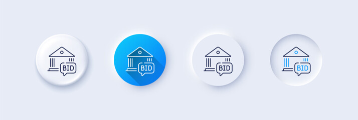 Bid offer line icon. Neumorphic, Blue gradient, 3d pin buttons. Auction sign. Raise the price up symbol. Line icons. Neumorphic buttons with outline signs. Vector