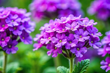 Fototapeta premium Vibrant purple Verbena flowers with green leaves in a beautiful garden