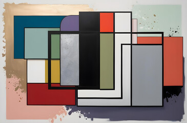 Modern Geometric Abstract Art with Bold Color Blocks and Black Outlines